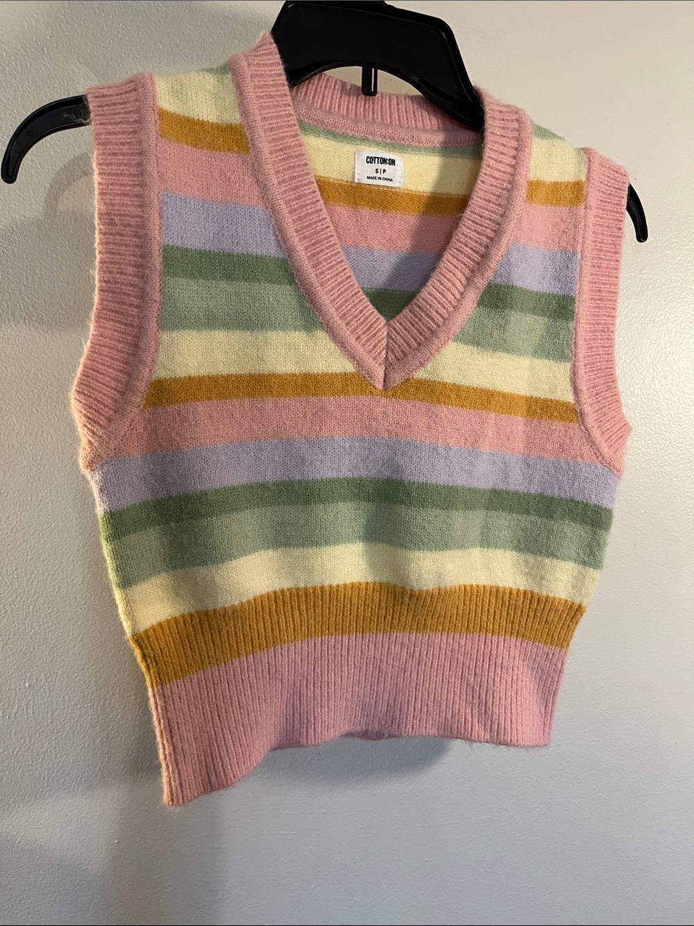 Cotton On Pink V-Neck Striped Sweater Vest with Pastel Accents